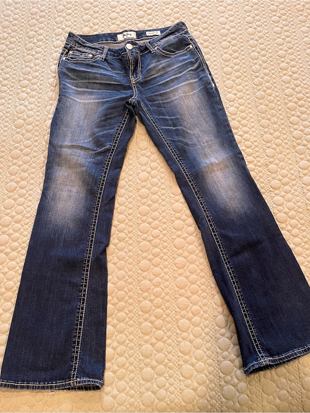 Virgo Indigo Bootcut Jeans with Faded Whiskering